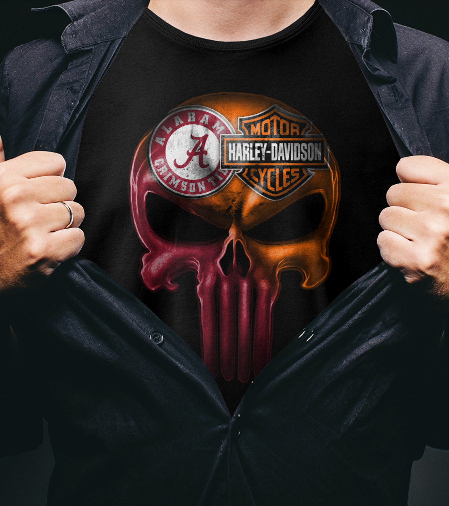 Alabama Crimson Tide Harley Davidson Punisher Skull T-Shirt