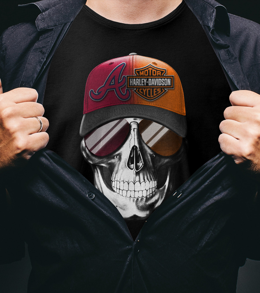 Harley Davidson Atlanta Braves Skull Cap T-Shirt