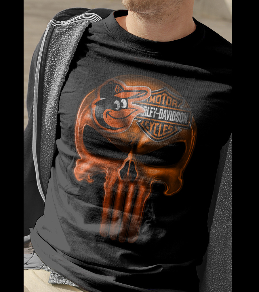 Orioles Harley Davidson Punisher Skull T-Shirt