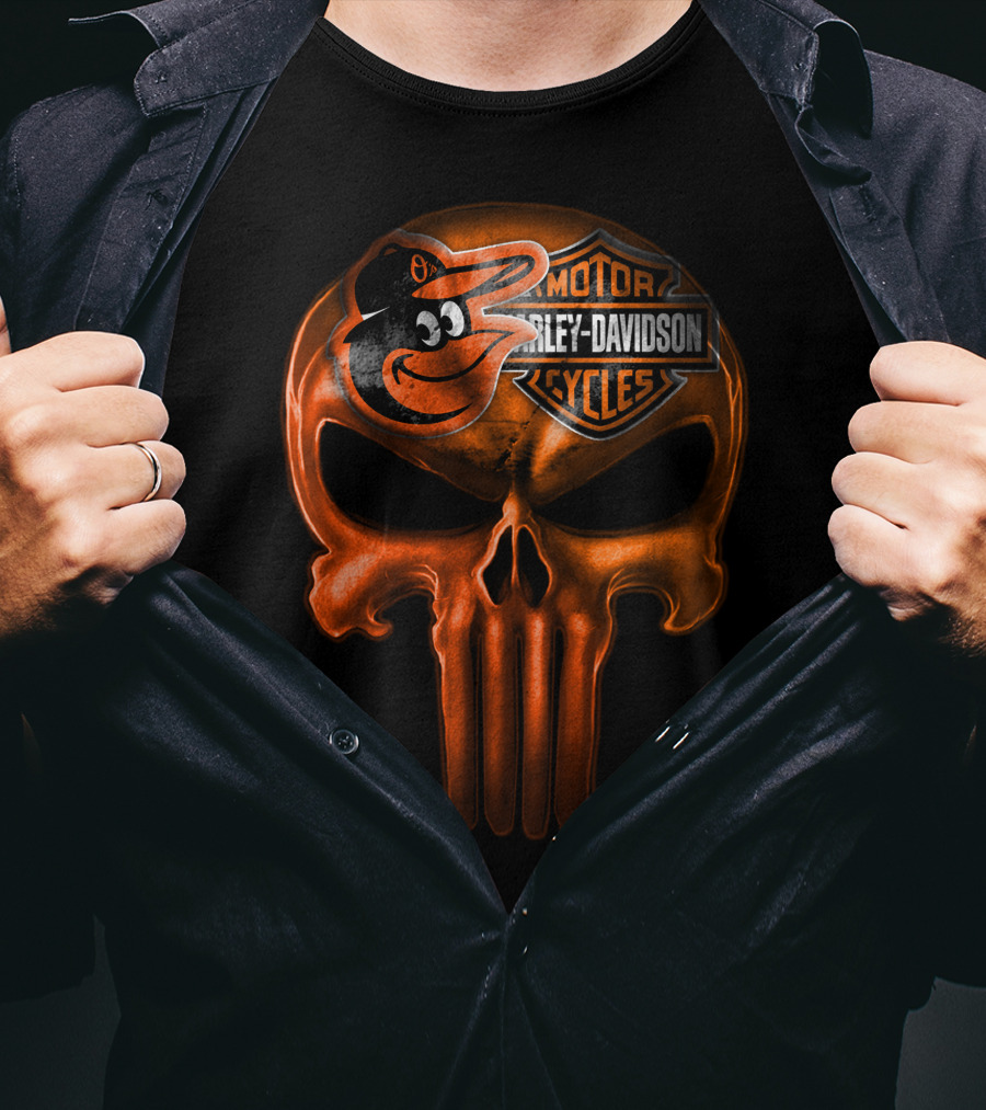 Orioles Harley Davidson Punisher Skull T-Shirt