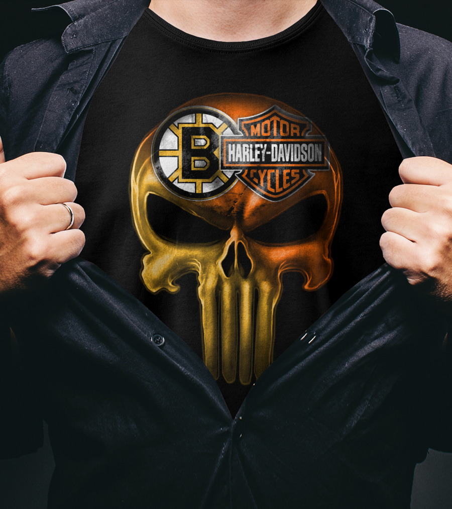 Boston Bruins Harley Davidson Skull 05Ahl T-Shirt