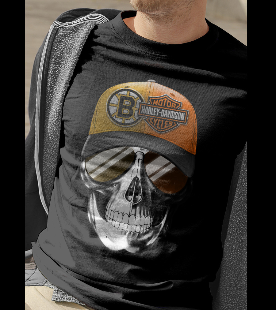 Harley Davidson Motorcycles Skull Boston Bruins Cap T-Shirt