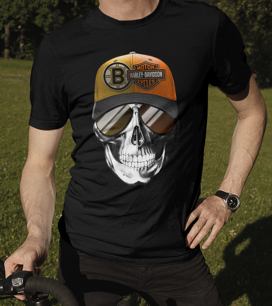 Harley Davidson Motorcycles Skull Boston Bruins Cap T-Shirt