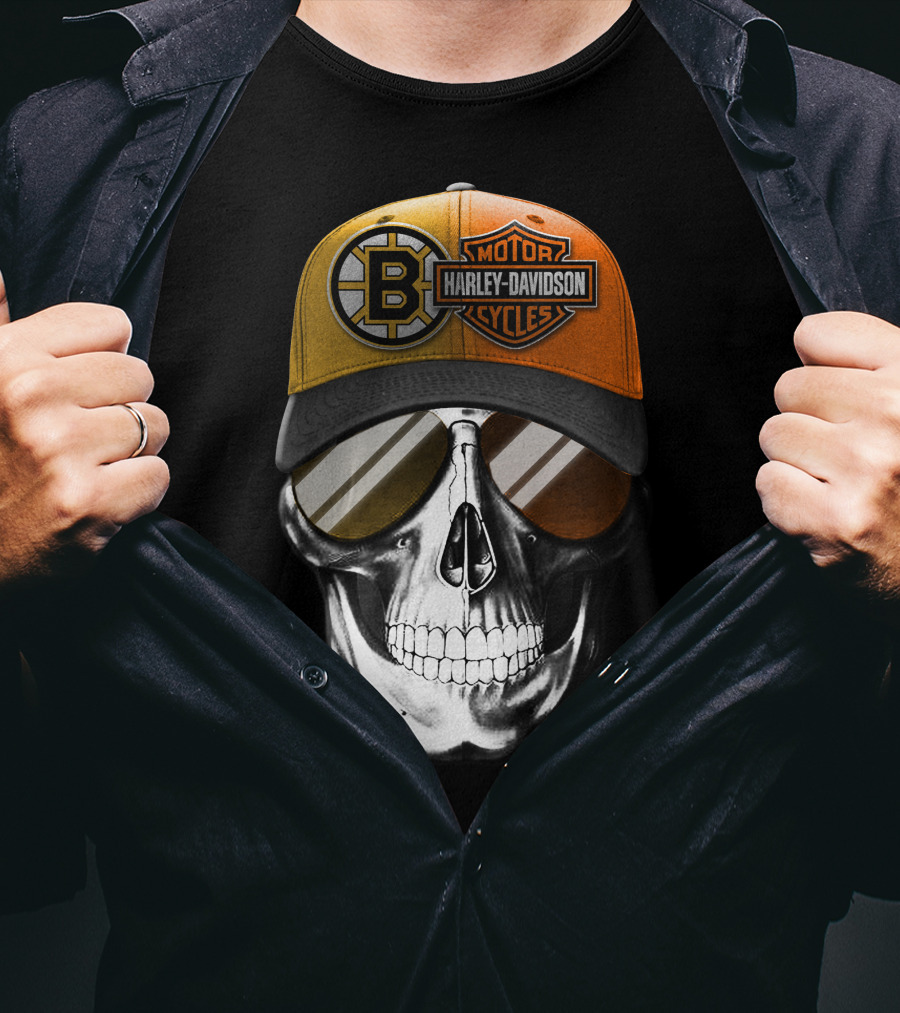 Harley Davidson Motorcycles Skull Boston Bruins Cap T-Shirt