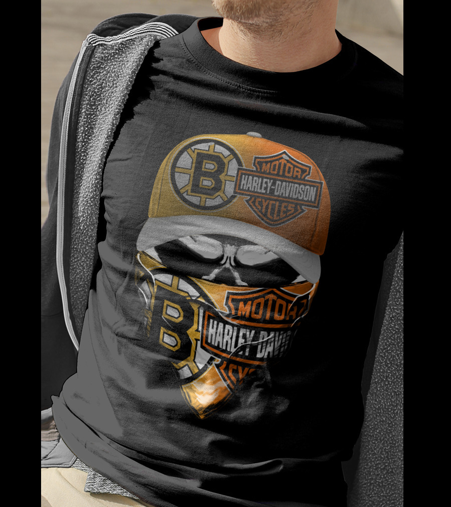 Boston Bruins Harley Davidson Motorcycles Mask And Cap T-Shirt