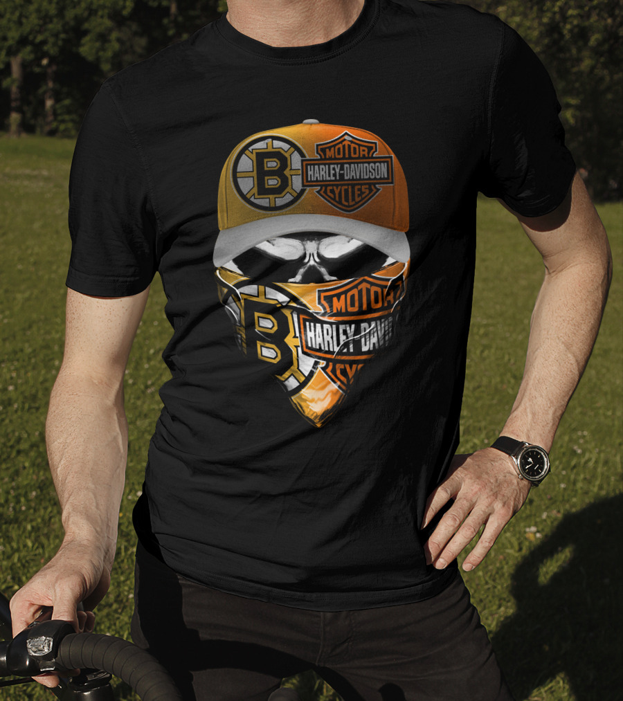 Boston Bruins Harley Davidson Motorcycles Mask And Cap T-Shirt