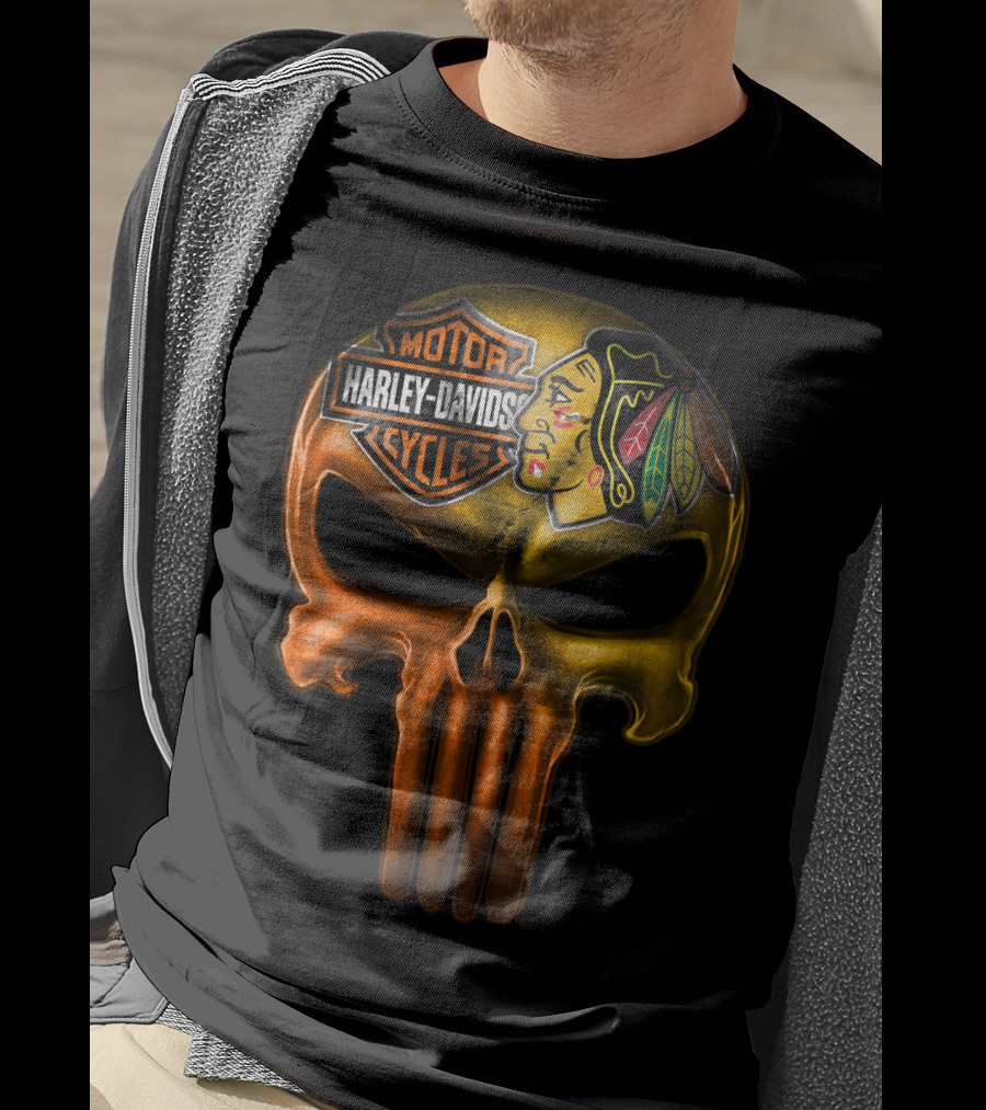 Harley Davidson Punisher Skull Chicago Blackhawks T-Shirt