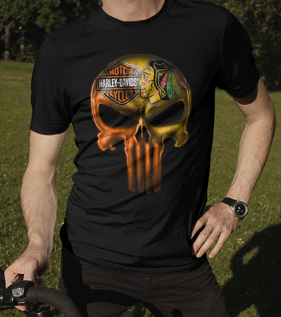 Harley Davidson Punisher Skull Chicago Blackhawks T-Shirt