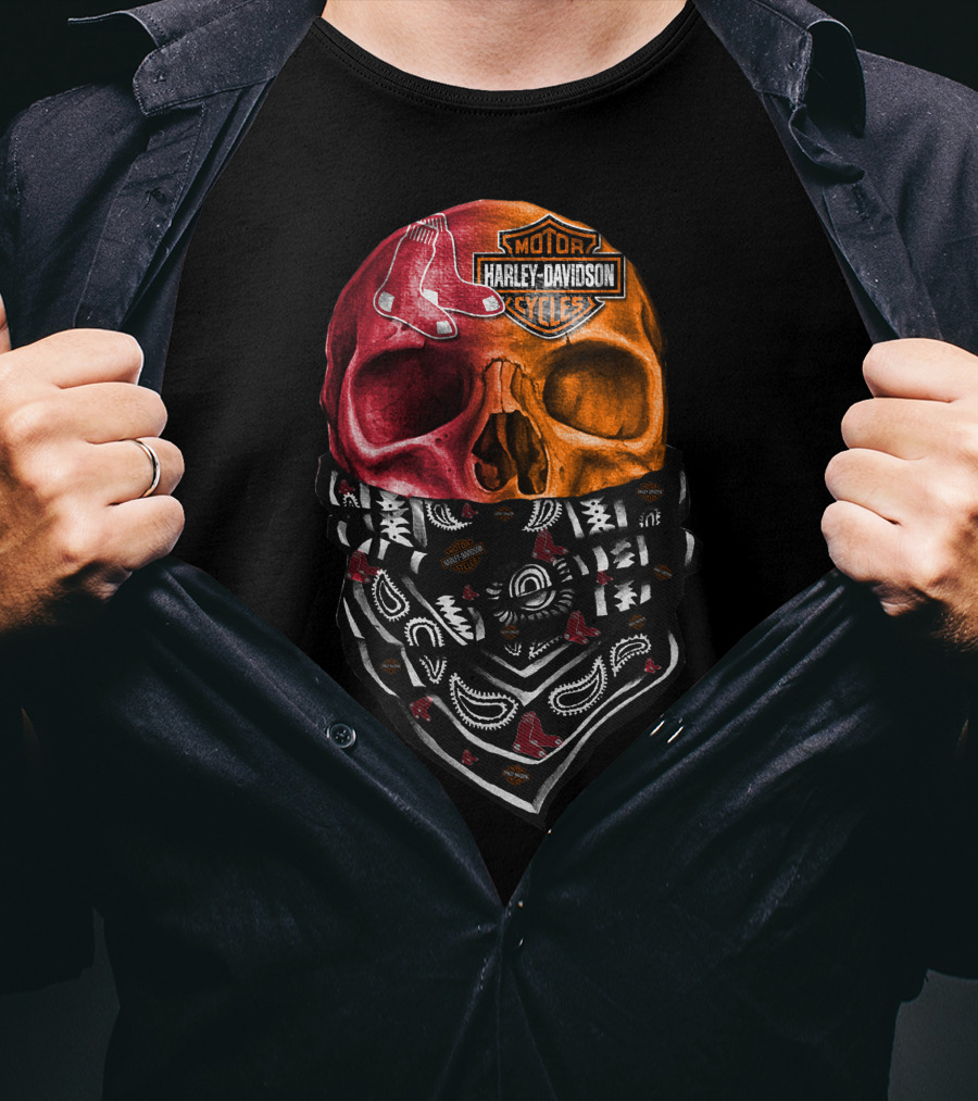 Harley Davidson Red Sox Skull Bandana T-Shirt