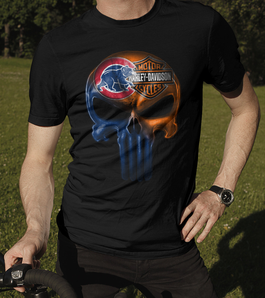 Chicago Cubs Harley Davidson Punisher Skull T-Shirt