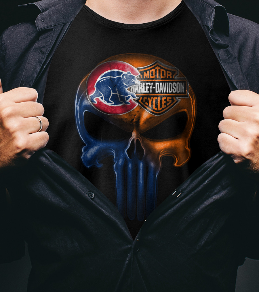 Chicago Cubs Harley Davidson Punisher Skull T-Shirt