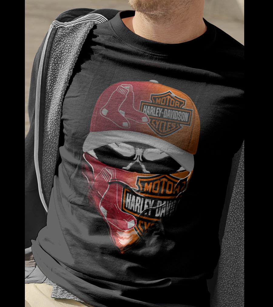 Harley Davidson Motorcycles Boston Red Sox Hat And Bandana T-Shirt