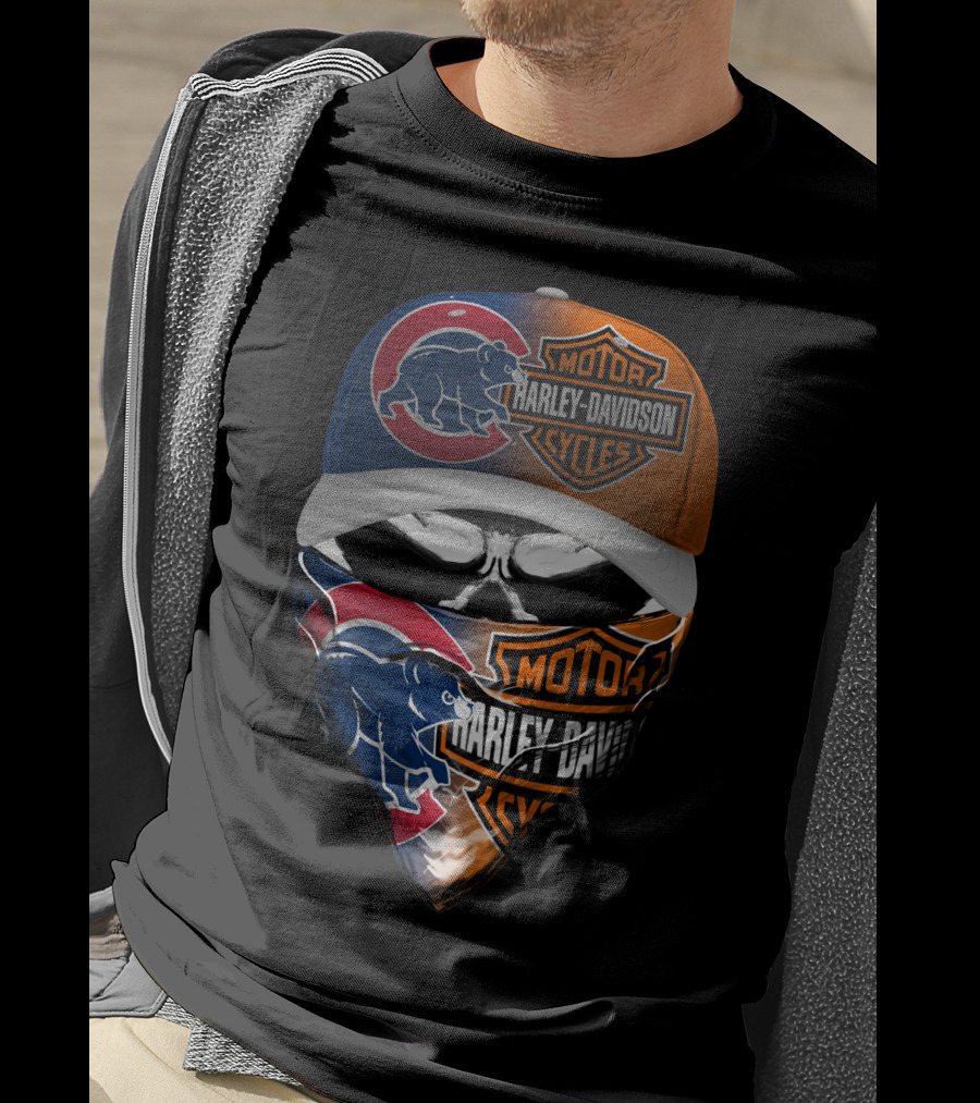 Chicago Cubs Harley Davidson Motorcycles Skull T-Shirt
