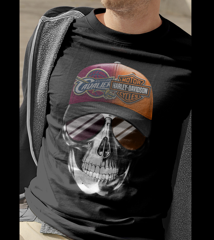 Cleveland Cavaliers Harley Davidson Skull Cap Fusion T-Shirt