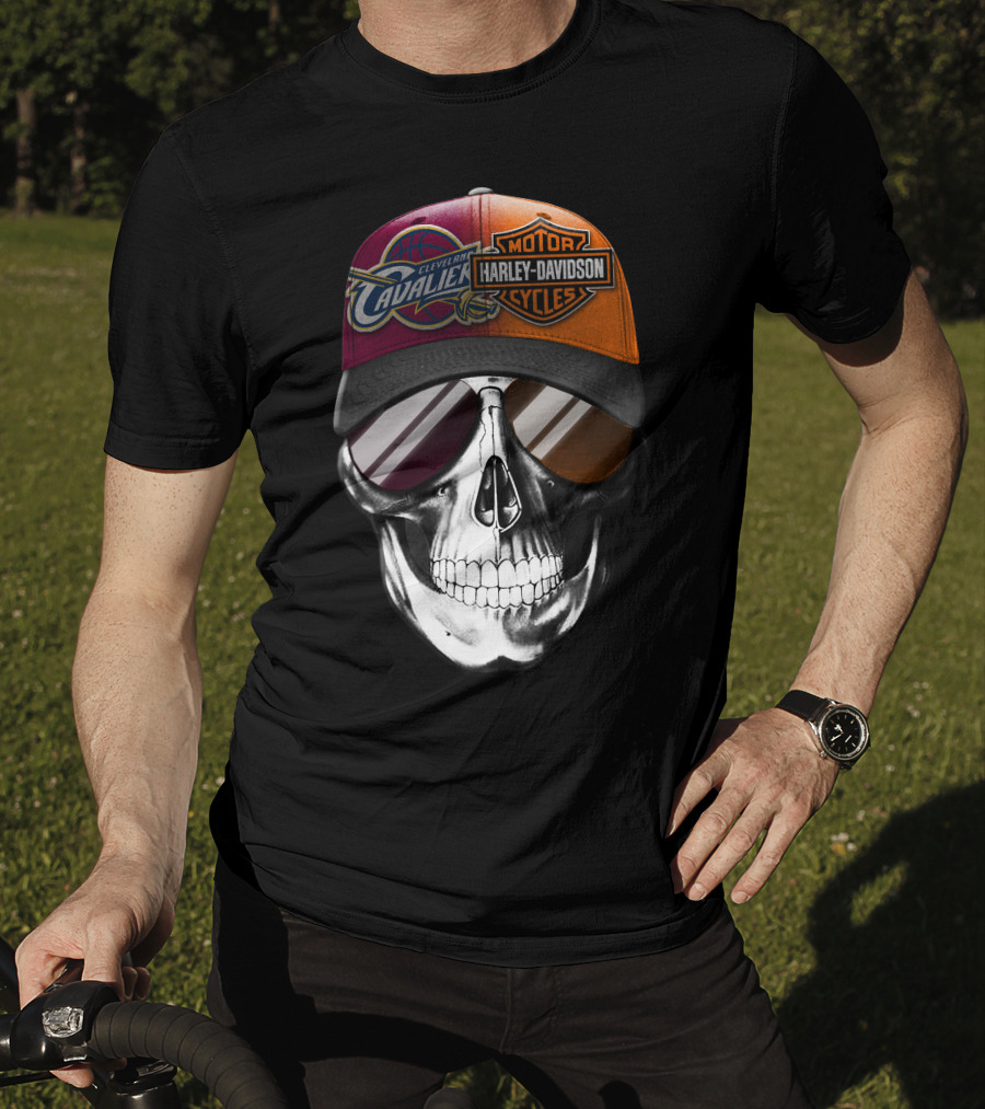 Cleveland Cavaliers Harley Davidson Skull Cap Fusion T-Shirt