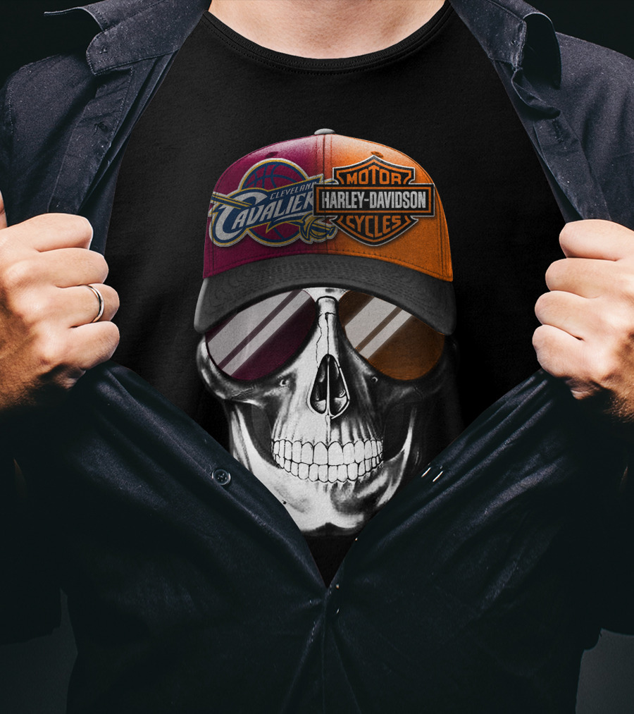 Cleveland Cavaliers Harley Davidson Skull Cap Fusion T-Shirt