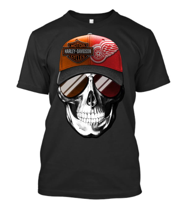 Harley Davidson Motor Cycles Red Wings Skull Cap T-Shirt