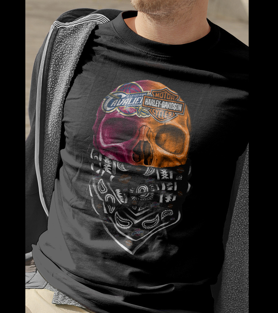 Cleveland Cavaliers Harley Davidson Skull Bandana T-Shirt