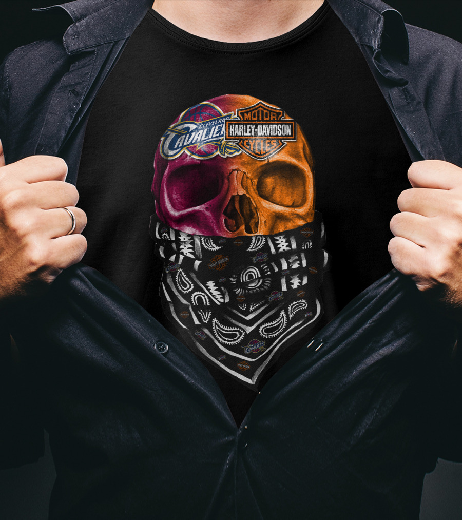 Cleveland Cavaliers Harley Davidson Skull Bandana T-Shirt