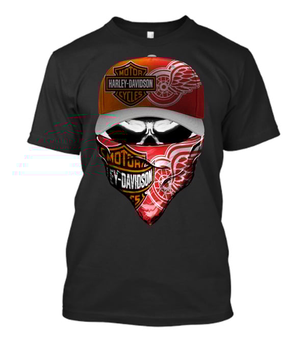 Harley Davidson Detroit Red Wings Bandana Hat Skull T-Shirt