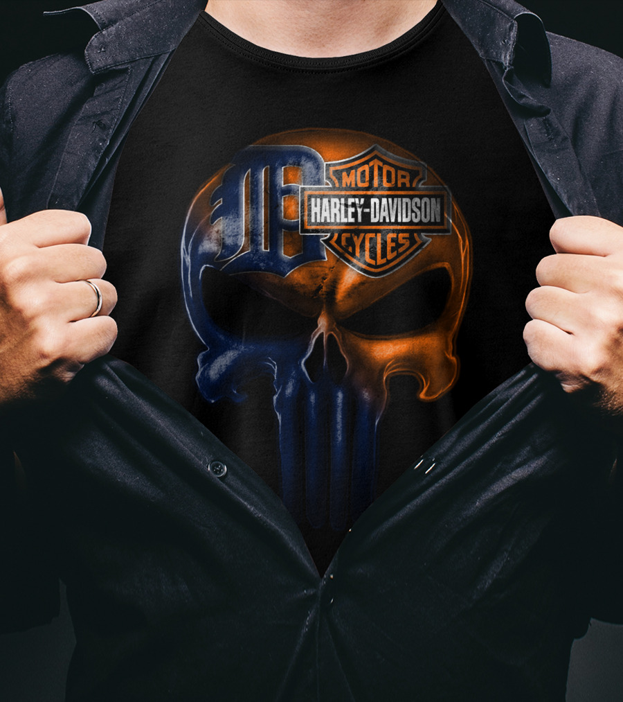 Harley Davidson Motorcycles Skull With Detroit Tigers T-Shirt