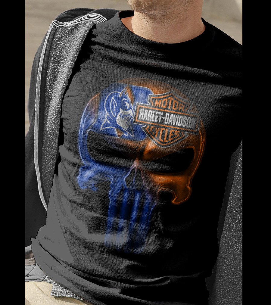 Duke Blue Devils Harley Davidson Punisher Skull T-Shirt