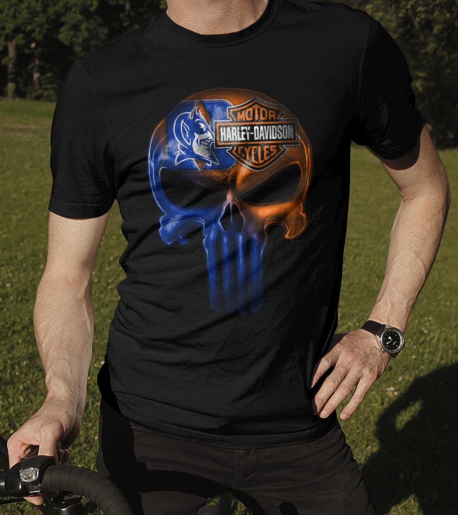 Duke Blue Devils Harley Davidson Punisher Skull T-Shirt