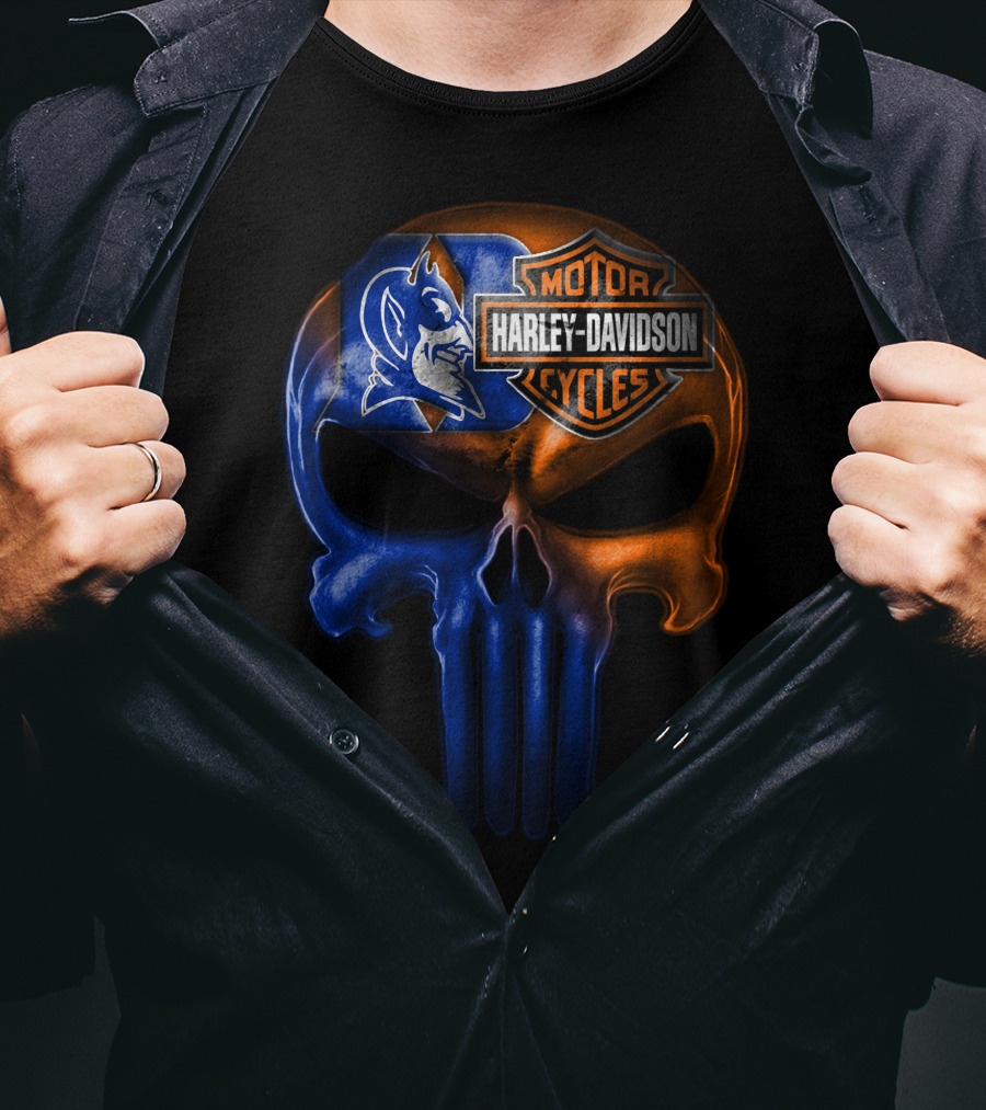 Duke Blue Devils Harley Davidson Punisher Skull T-Shirt