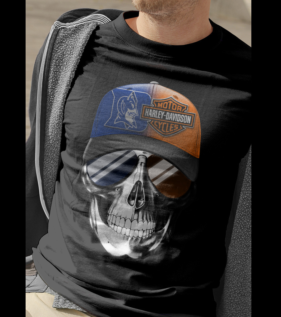 Harley Davidson Motor Cycles Blue Devil Skull Cap T-Shirt