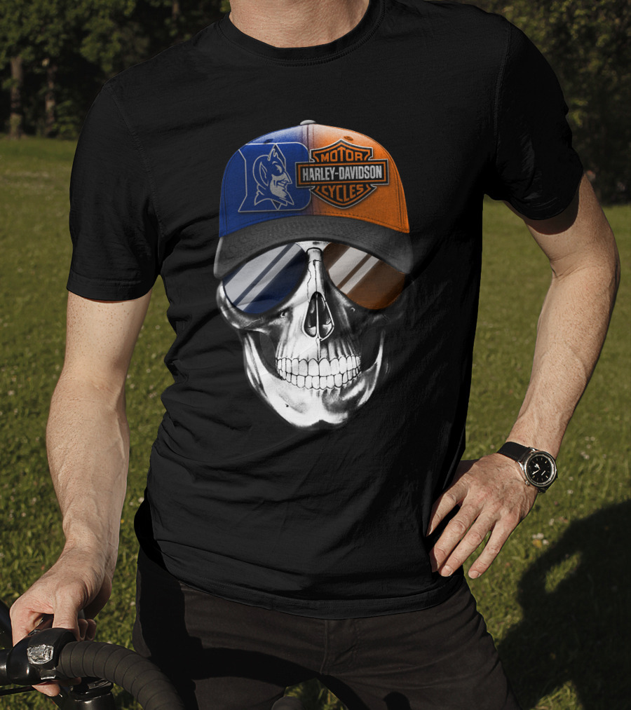 Harley Davidson Motor Cycles Blue Devil Skull Cap T-Shirt
