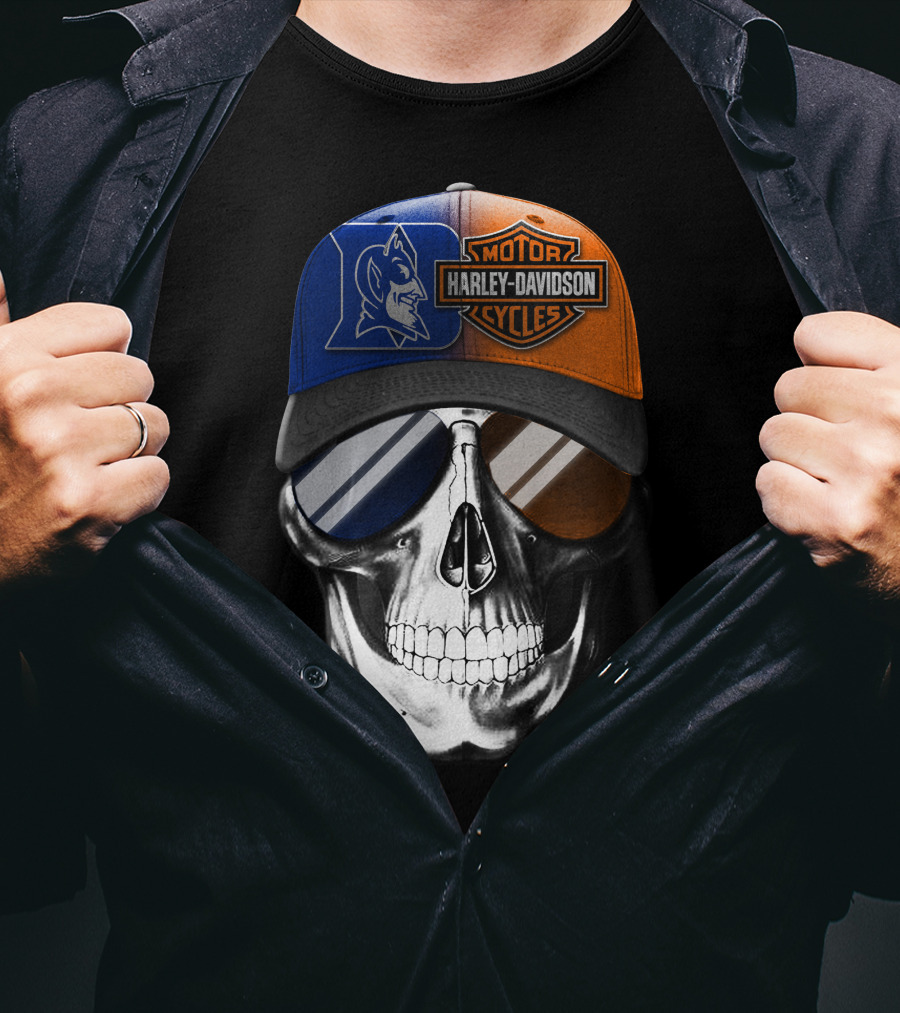 Harley Davidson Motor Cycles Blue Devil Skull Cap T-Shirt