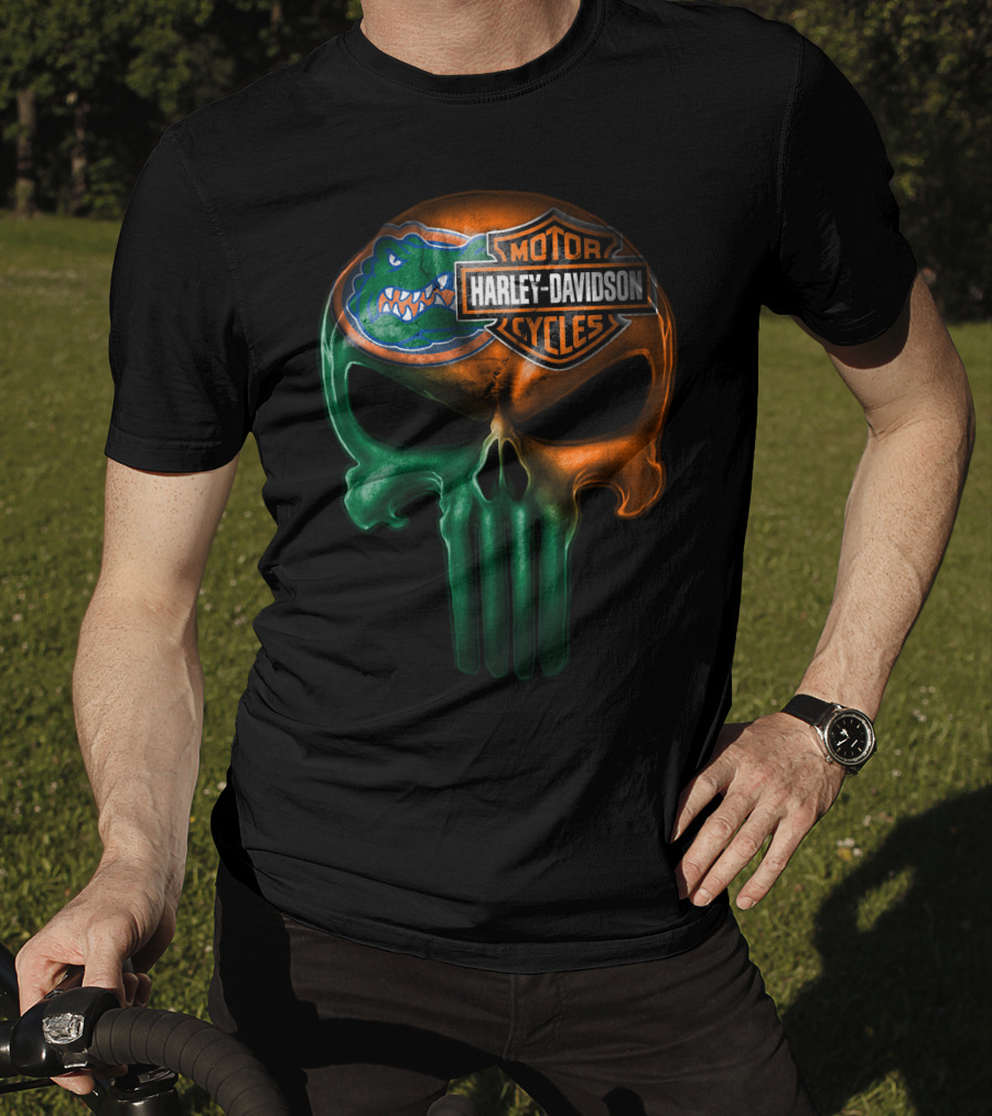 Florida Gators Harley Davidson Punisher Skull T-Shirt