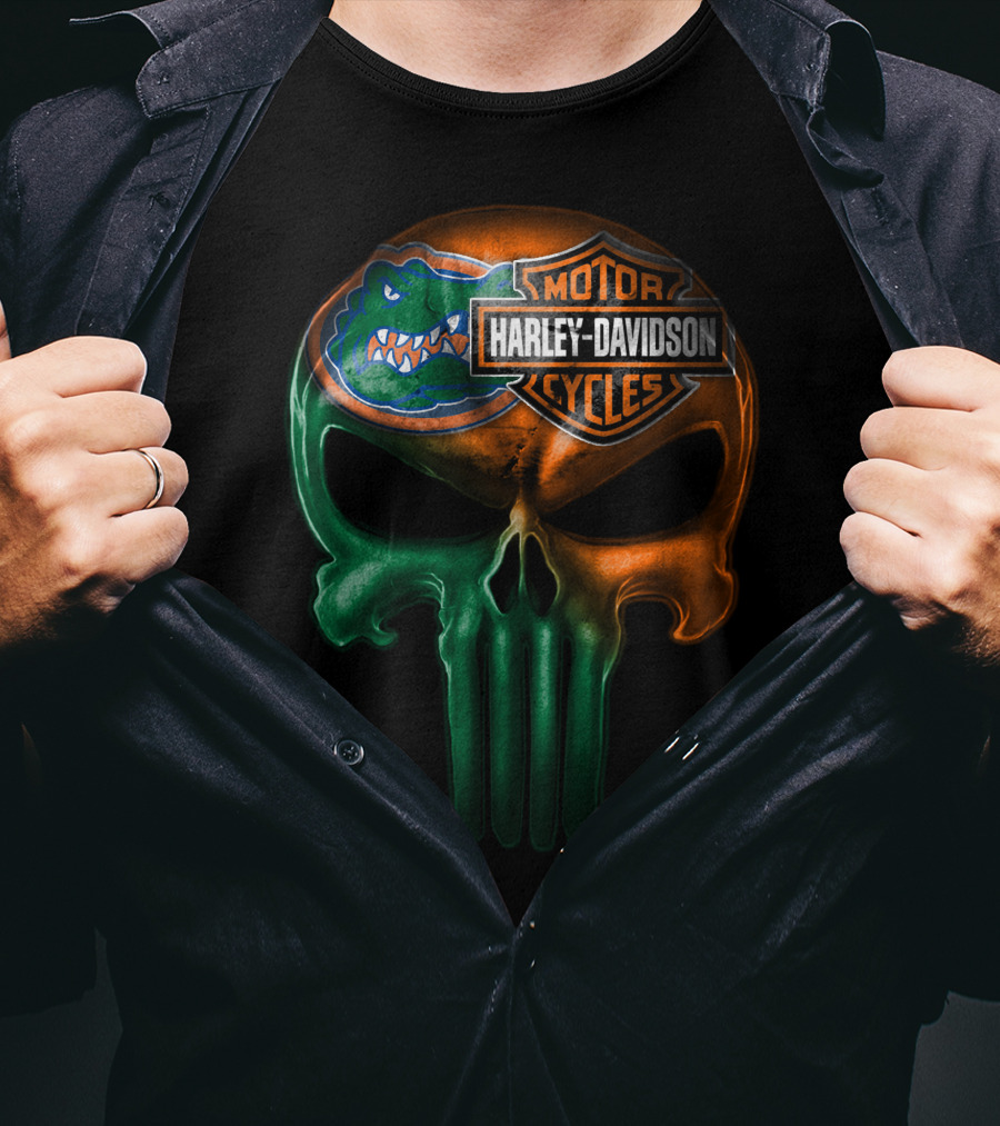 Florida Gators Harley Davidson Punisher Skull T-Shirt