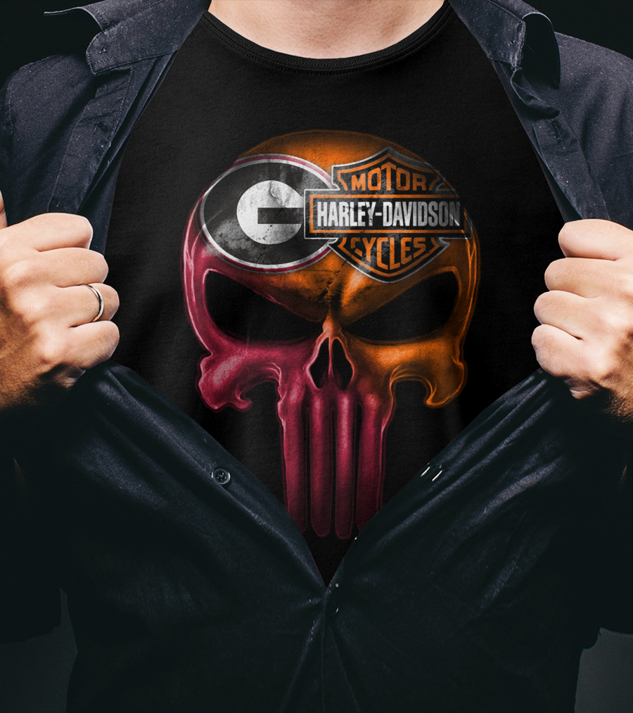 Georgia Bulldogs Harley Davidson Skull T-Shirt