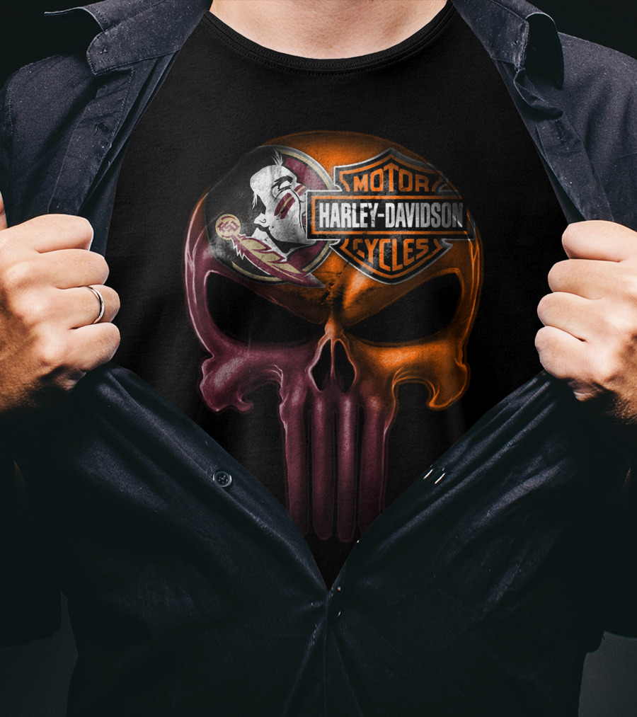 Harley Davidson And Seminoles Skull Fusion T-Shirt