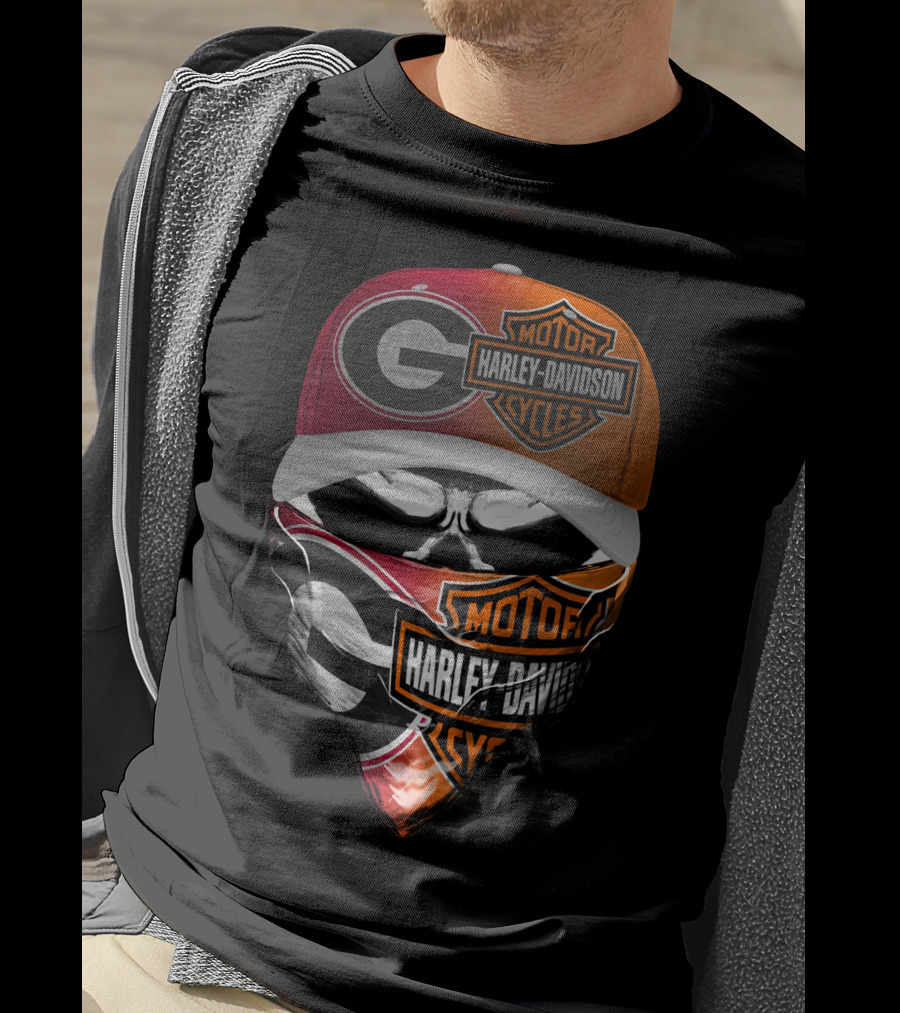 Georgia Bulldogs Harley Davidson Motorcycles Skull Mask T-Shirt