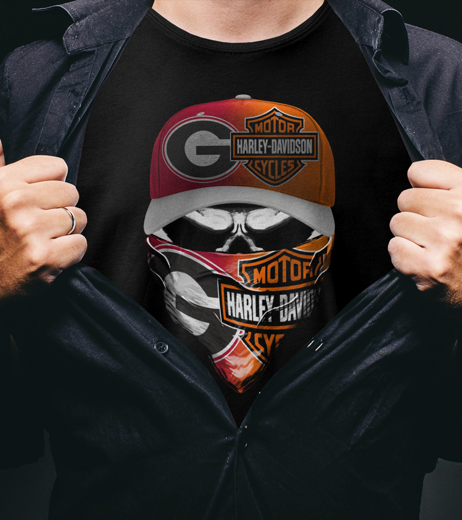 Georgia Bulldogs Harley Davidson Motorcycles Skull Mask T-Shirt