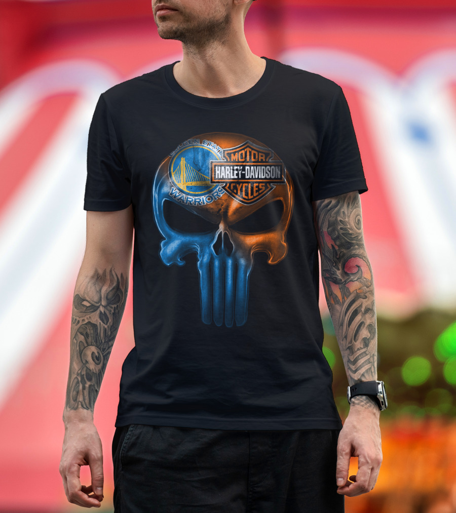 Golden State Warriors Harley Davidson Punisher Skull T-Shirt