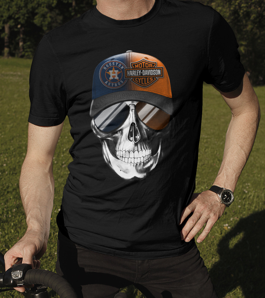 Harley Davidson Motorcycles Houston Astros Skull Cap T-Shirt
