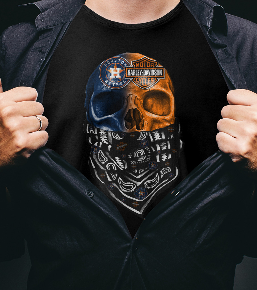 Houston Astros Harley Davidson Skull Bandana T-Shirt