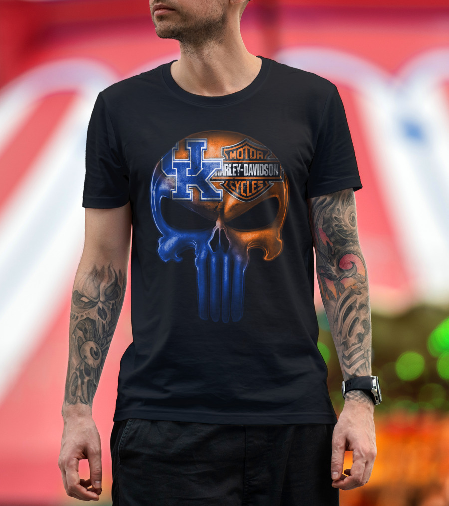 Kentucky Wildcats Harley Davidson Punisher Skull T-Shirt