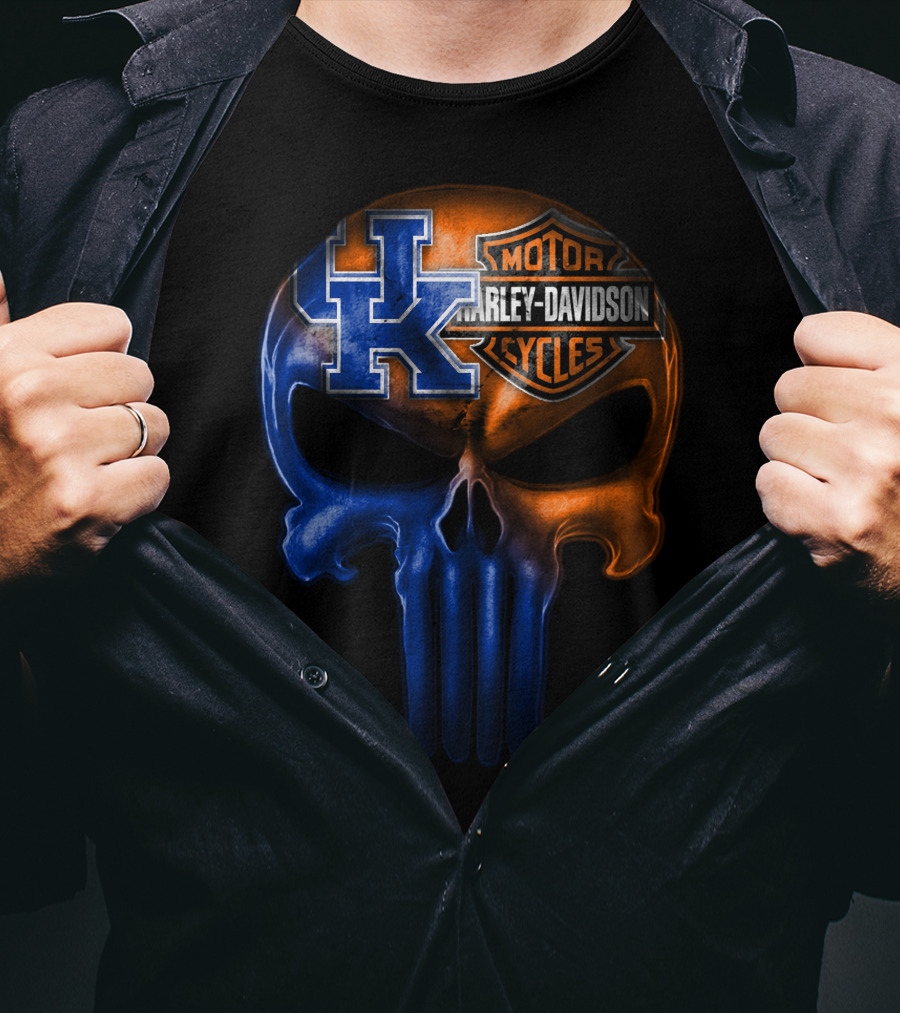 Kentucky Wildcats Harley Davidson Punisher Skull T-Shirt