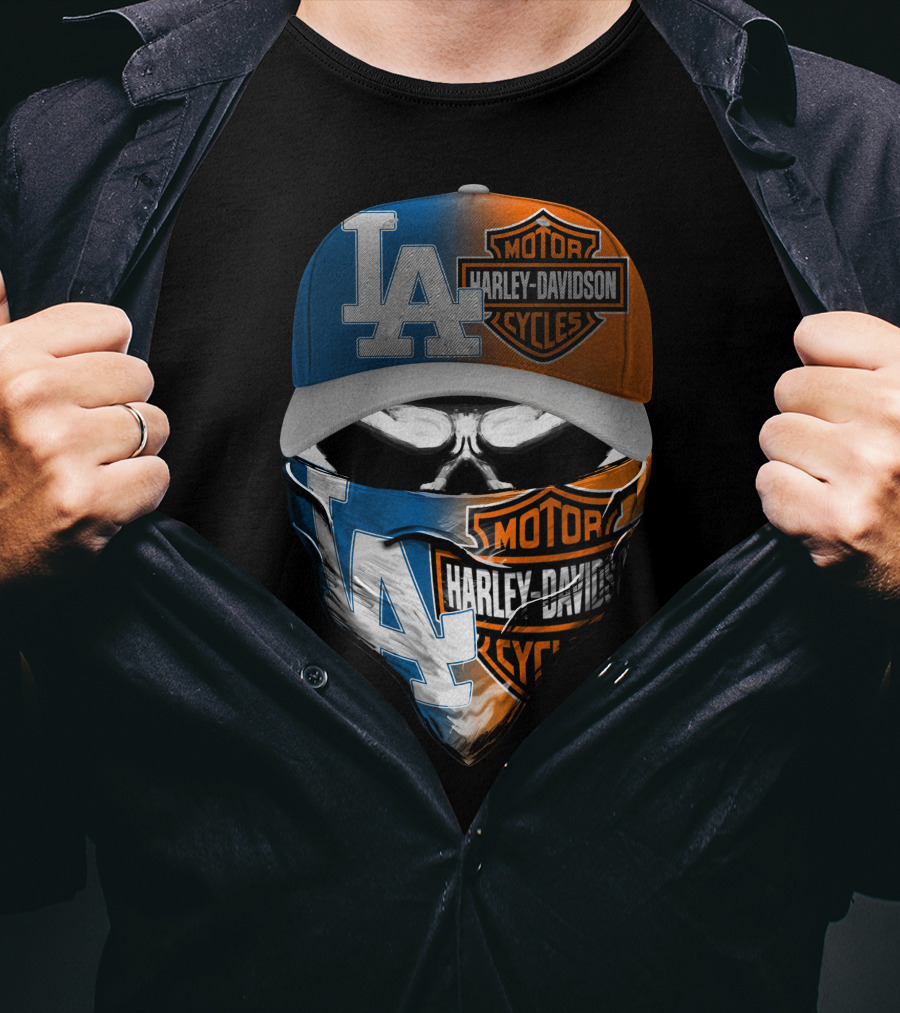 Los Angeles Dodgers Davidson Motor Cycles Skull Mask T-Shirt
