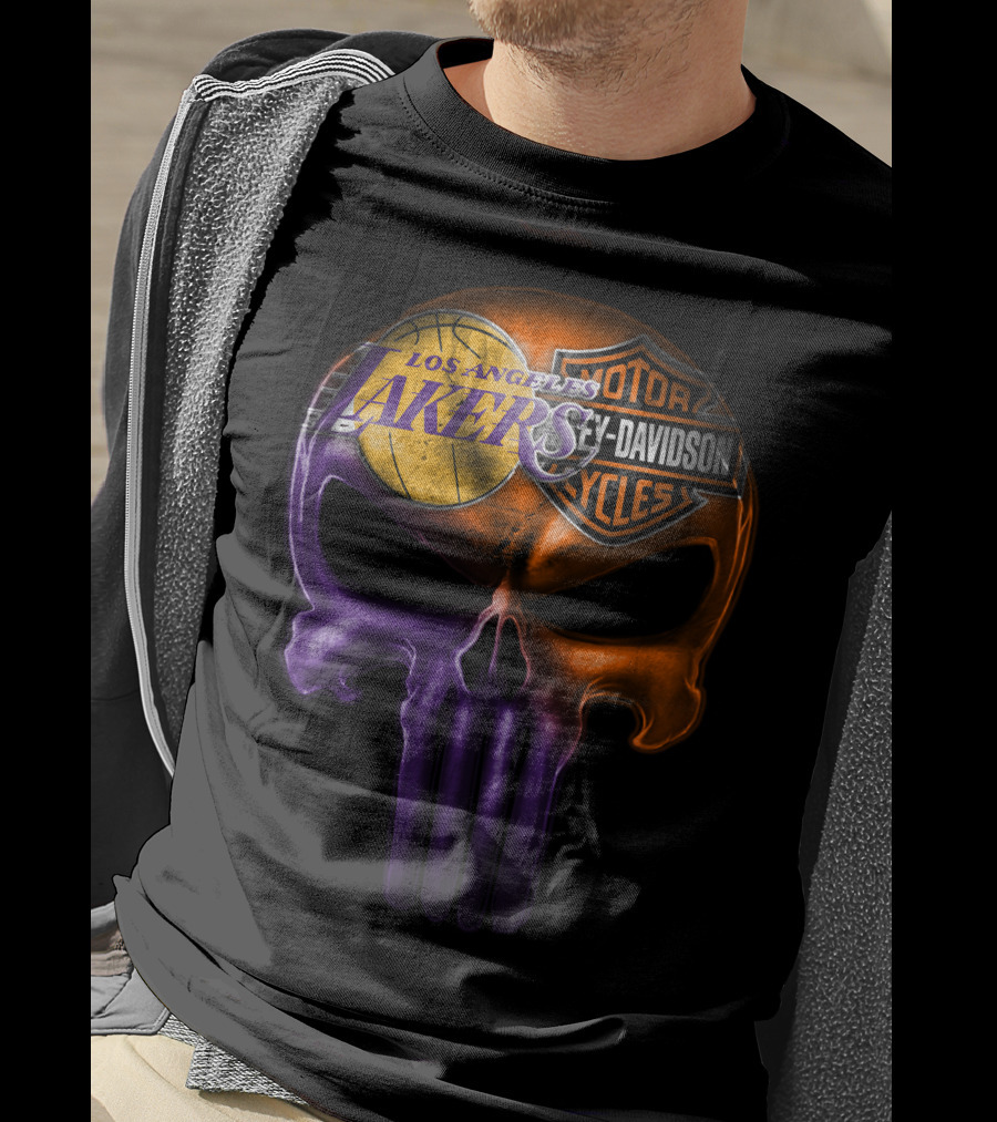 Los Angeles Lakers Harley Davidson Skull T-Shirt