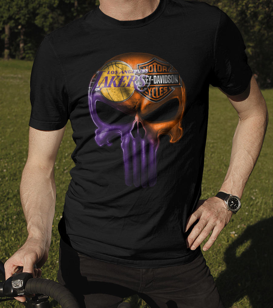Los Angeles Lakers Harley Davidson Skull T-Shirt