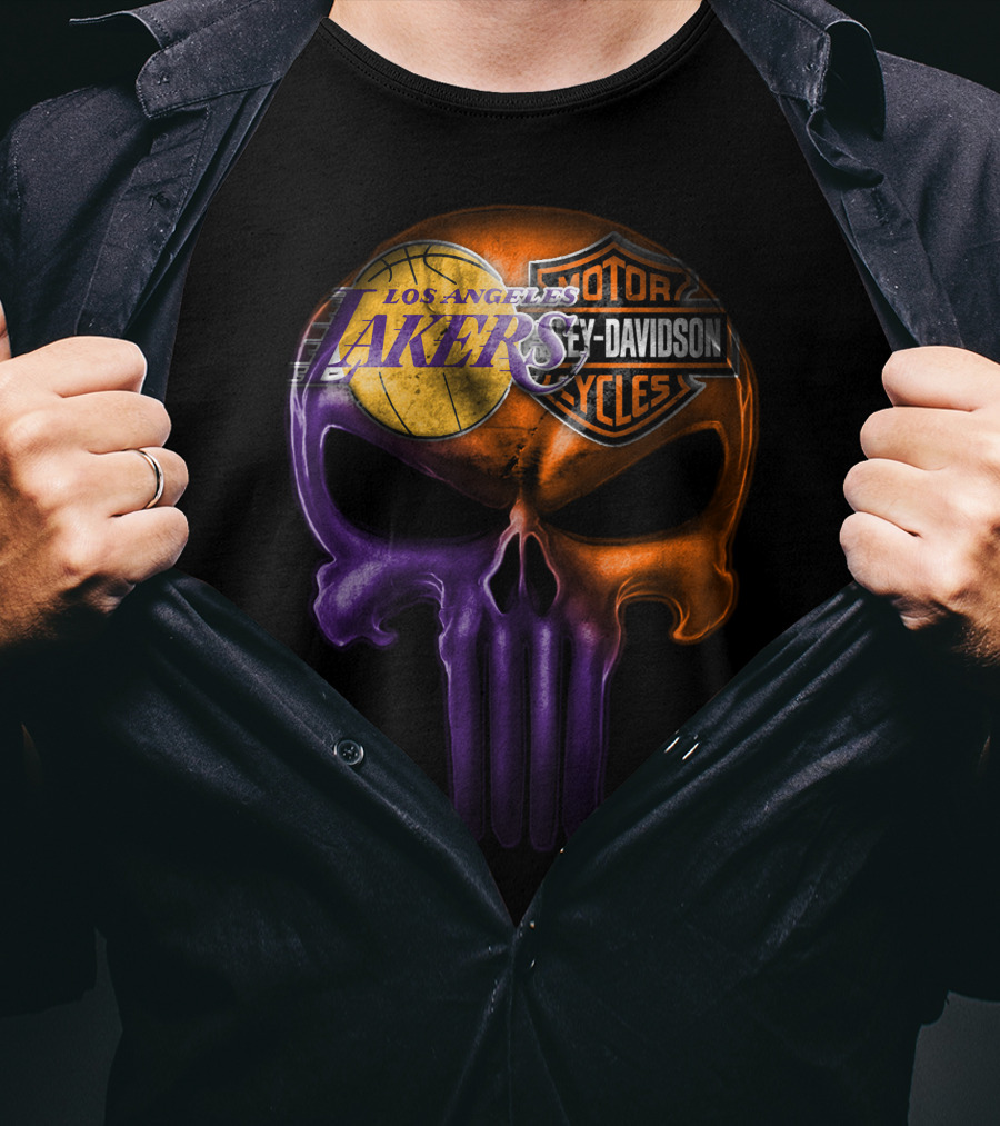 Los Angeles Lakers Harley Davidson Skull T-Shirt