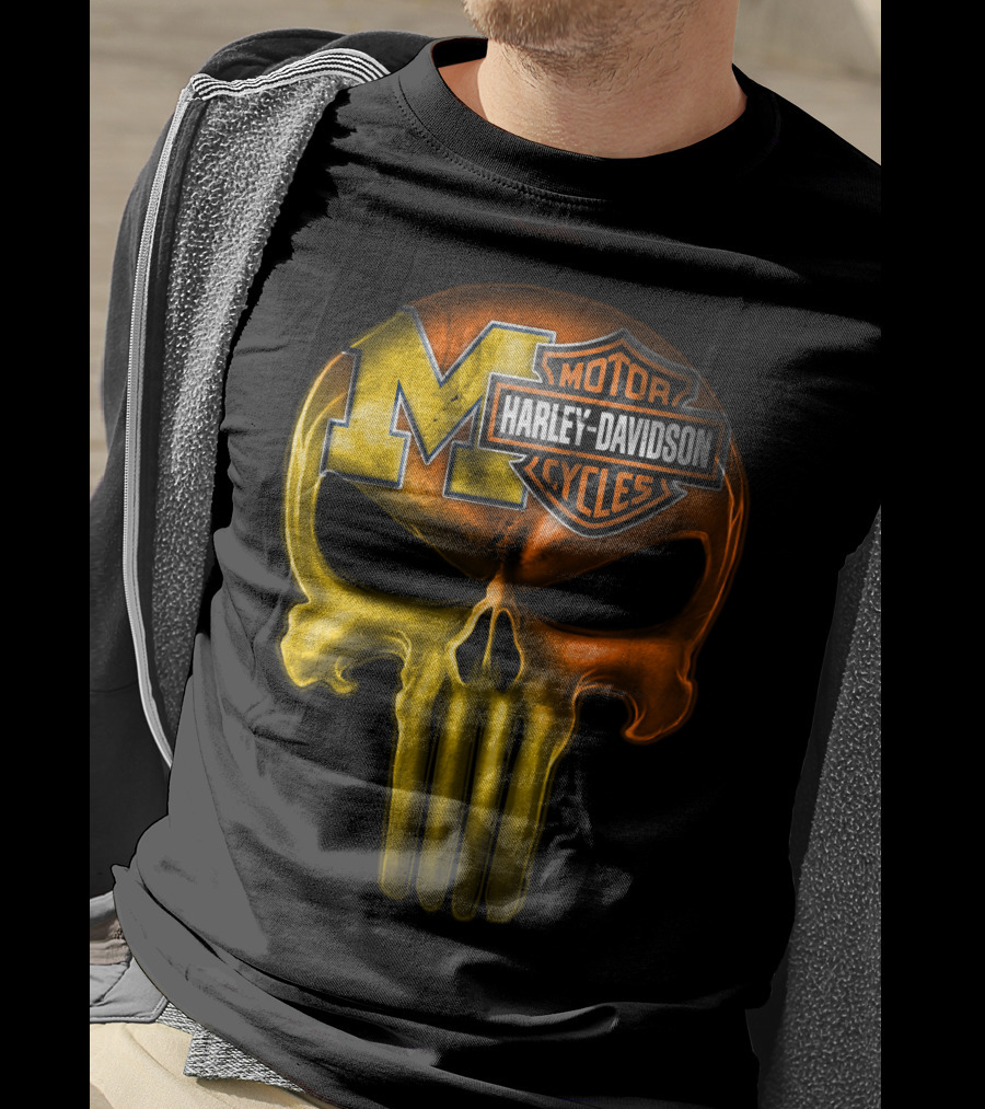 Michigan Wolverines Punisher Harley Davidson Motorcycles T-Shirt
