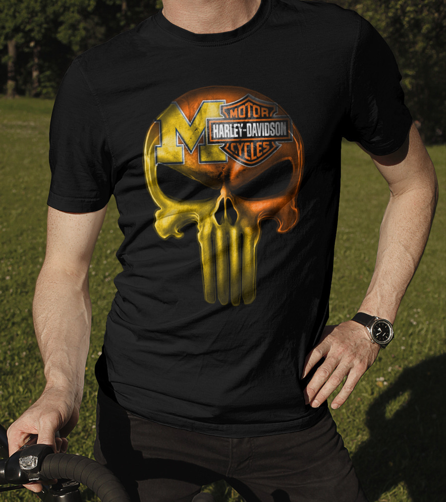 Michigan Wolverines Punisher Harley Davidson Motorcycles T-Shirt