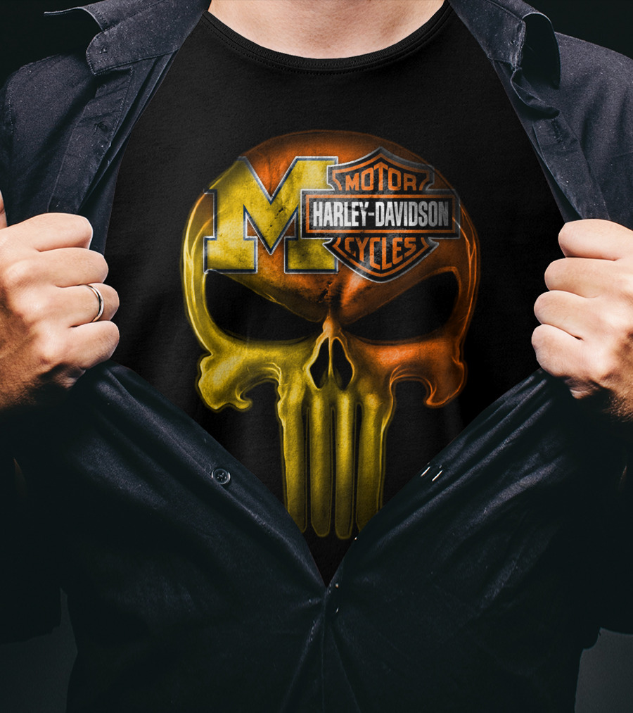 Michigan Wolverines Punisher Harley Davidson Motorcycles T-Shirt