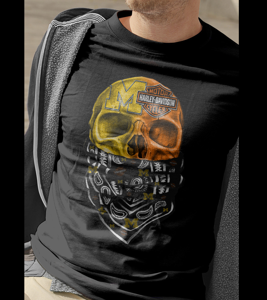 Harley Davidson Skull Michigan Wolverines T-Shirt